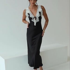 Princess Polly Black Maxi Dress with White Lace